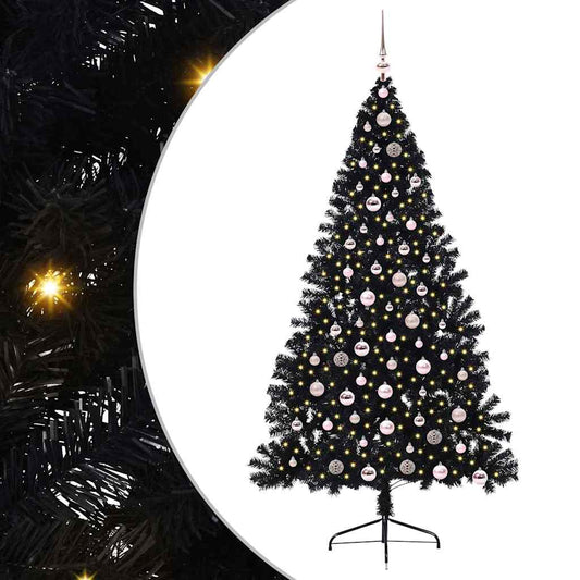 Künstlicher vorbeleuchteter Weihnachtsbaum Schwarz 210 cm PVC