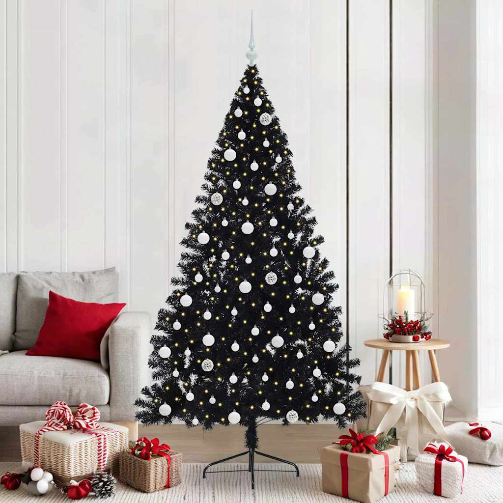 Künstlicher vorbeleuchteter Weihnachtsbaum Schwarz 210 cm PVC