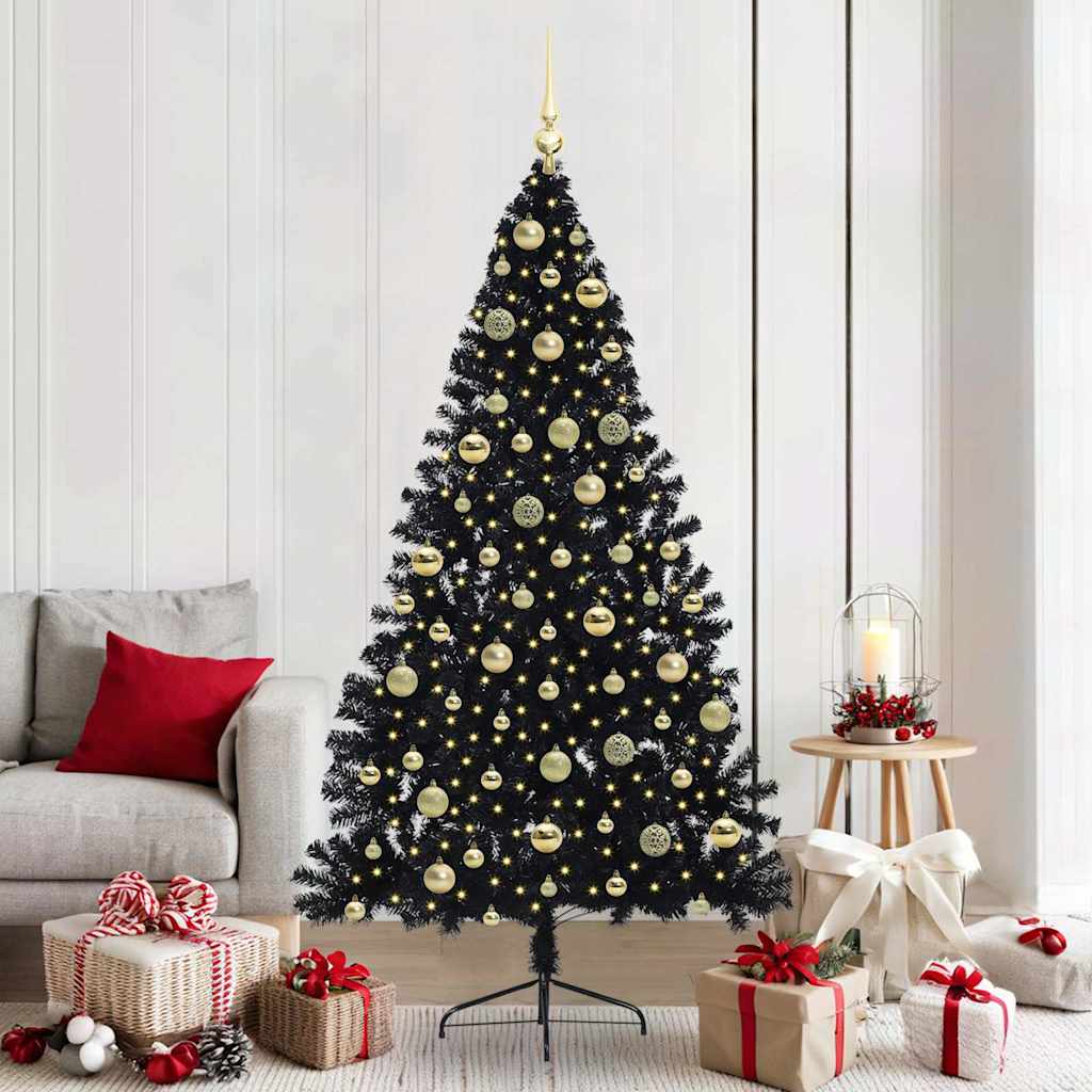 Künstlicher vorbeleuchteter Weihnachtsbaum Schwarz 210 cm PVC