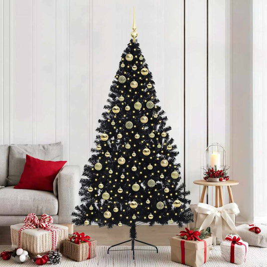 Künstlicher vorbeleuchteter Weihnachtsbaum Schwarz 210 cm PVC