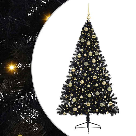 Künstlicher vorbeleuchteter Weihnachtsbaum Schwarz 210 cm PVC
