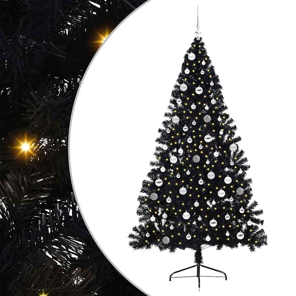 Künstlicher vorbeleuchteter Weihnachtsbaum Schwarz 210 cm PVC