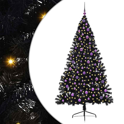 Künstlicher vorbeleuchteter Weihnachtsbaum Schwarz 210 cm PVC