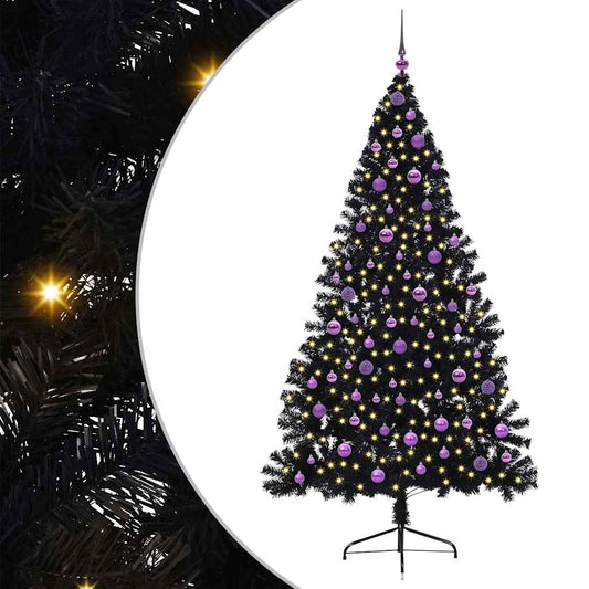 Künstlicher vorbeleuchteter Weihnachtsbaum Schwarz 210 cm PVC