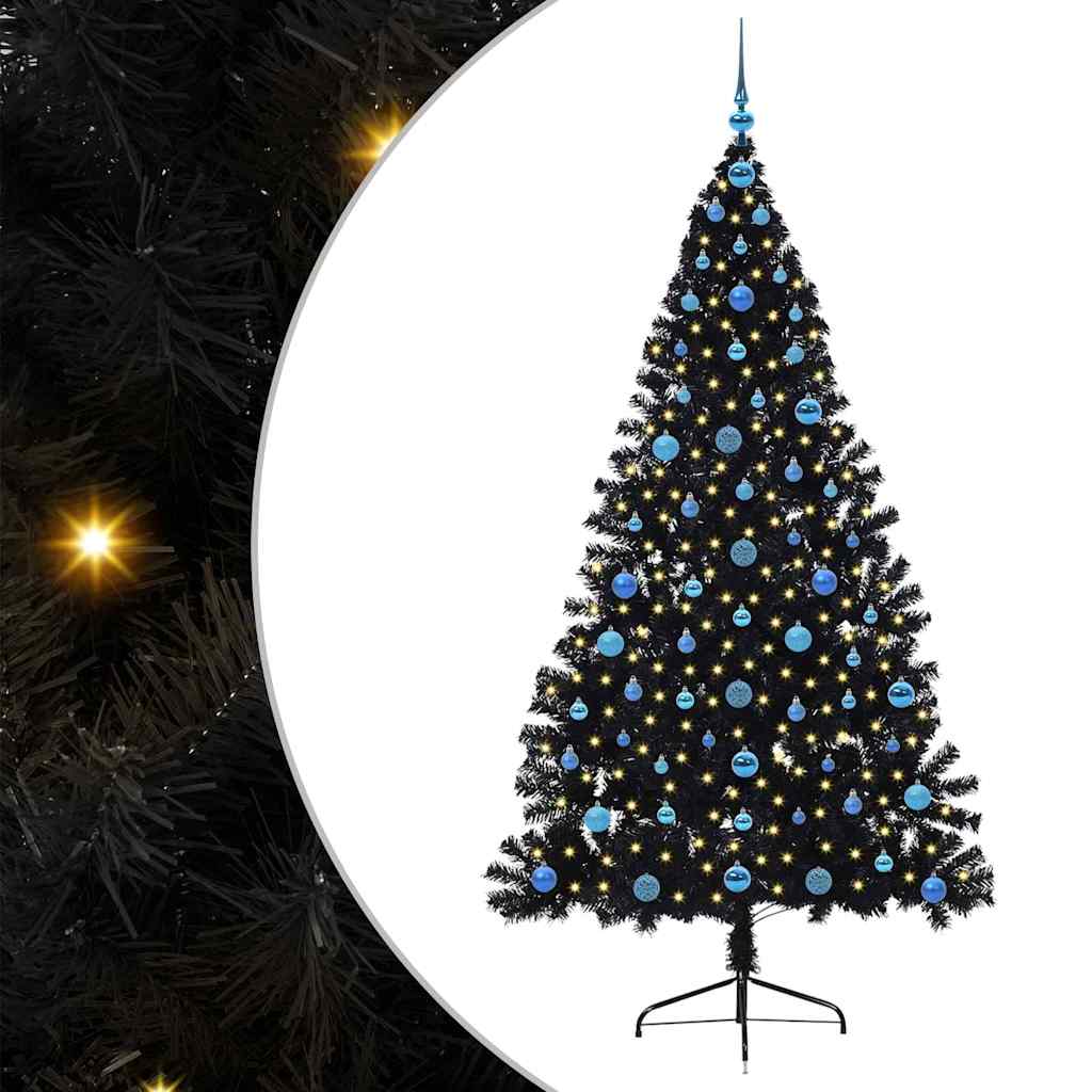 Künstlicher vorbeleuchteter Weihnachtsbaum Schwarz 210 cm PVC