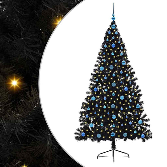 Künstlicher vorbeleuchteter Weihnachtsbaum Schwarz 210 cm PVC