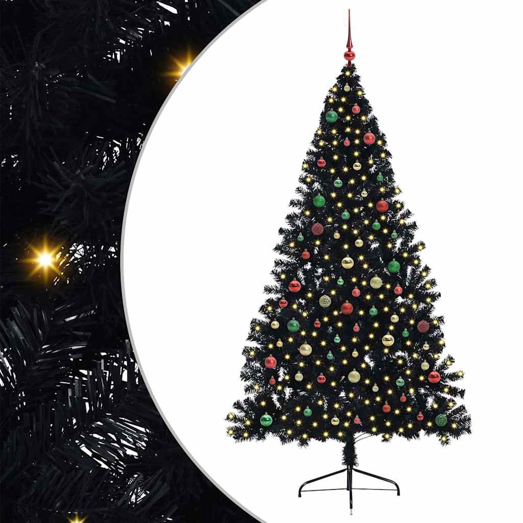 Künstlicher vorbeleuchteter Weihnachtsbaum Schwarz 210 cm PVC