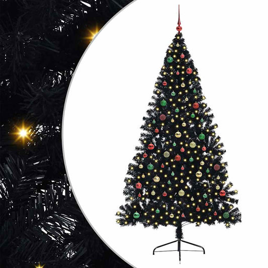 Künstlicher vorbeleuchteter Weihnachtsbaum Schwarz 210 cm PVC