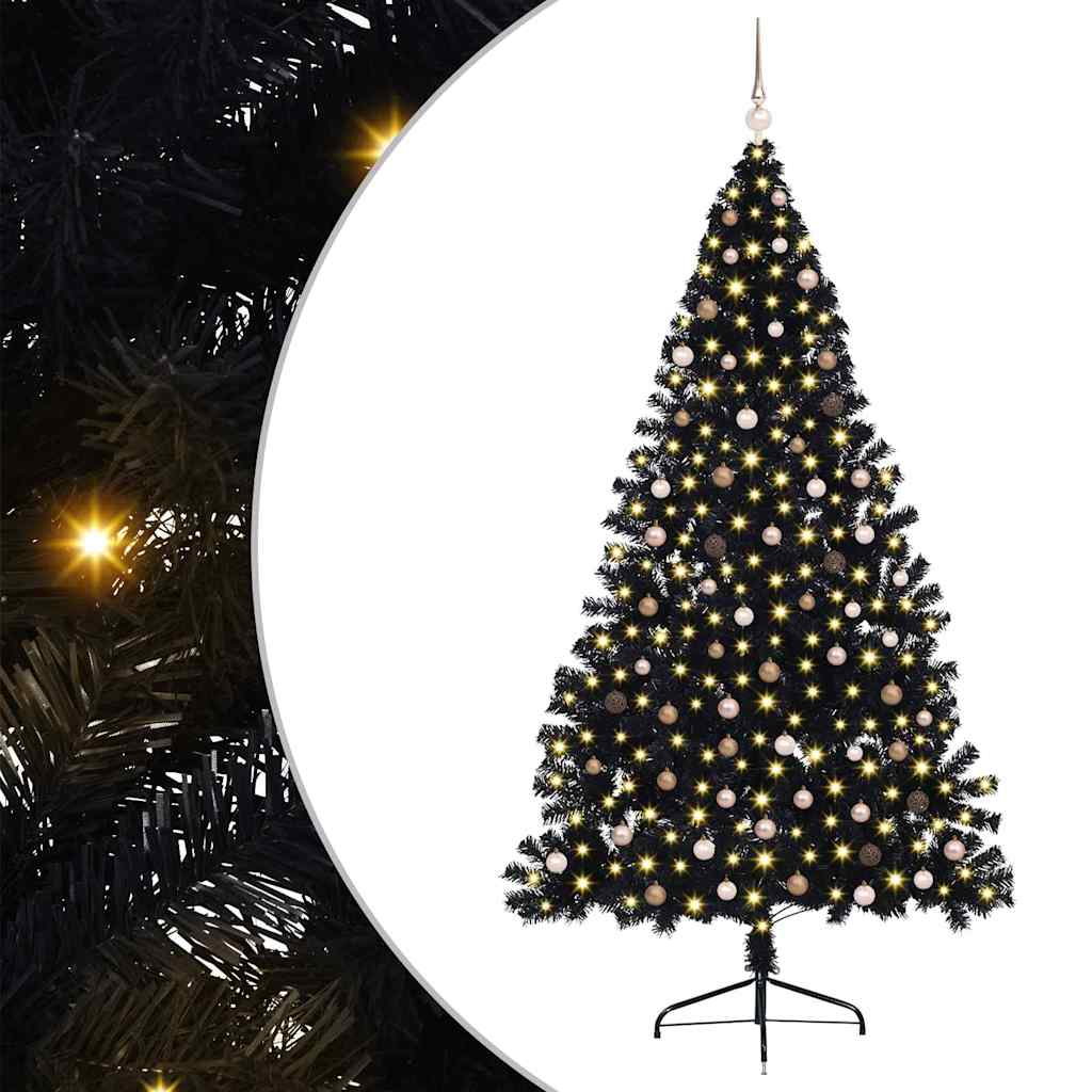 Künstlicher vorbeleuchteter Weihnachtsbaum Schwarz 240 cm PVC
