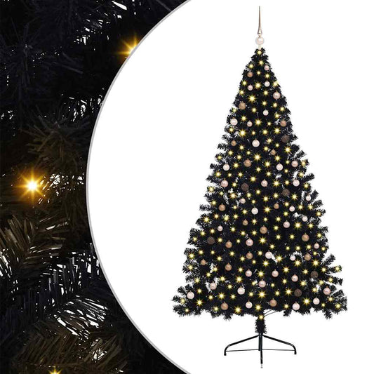 Künstlicher vorbeleuchteter Weihnachtsbaum Schwarz 240 cm PVC