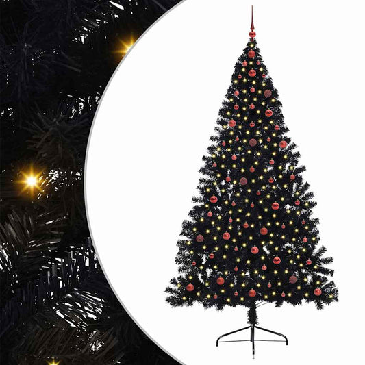 Künstlicher vorbeleuchteter Weihnachtsbaum Schwarz 240 cm PVC