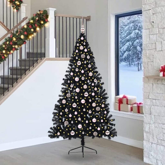 Künstlicher vorbeleuchteter Weihnachtsbaum Schwarz 240 cm PVC