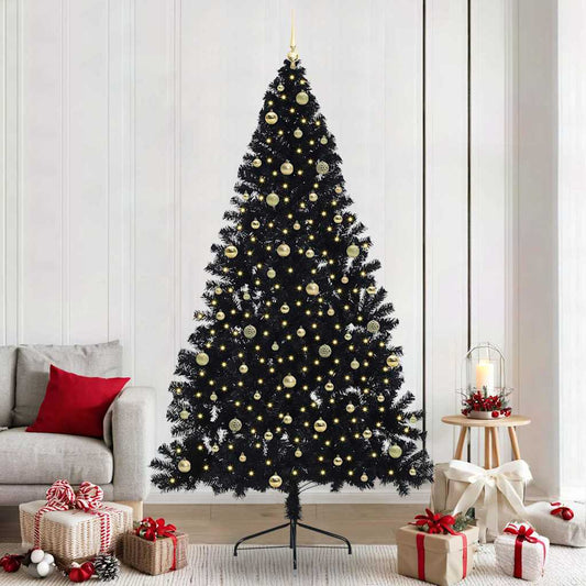 Künstlicher vorbeleuchteter Weihnachtsbaum Schwarz 240 cm PVC