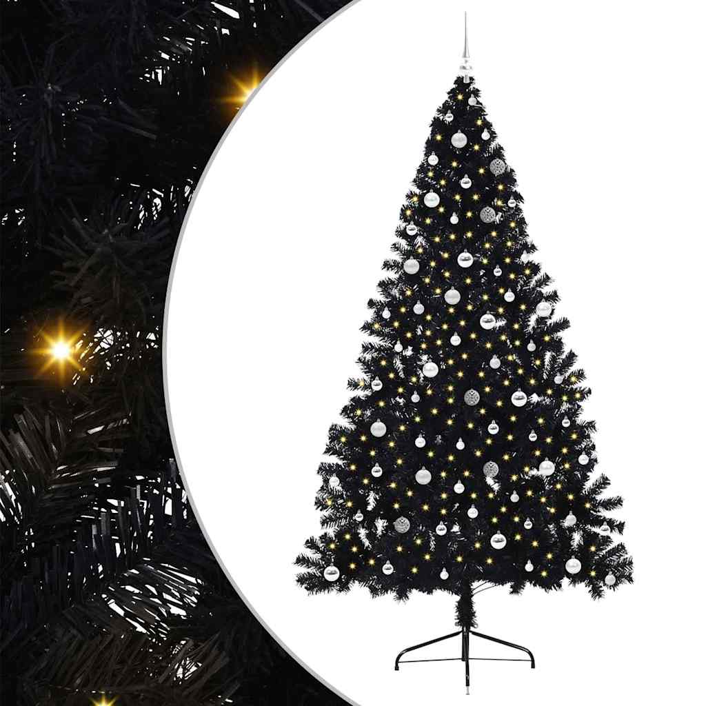 Künstlicher vorbeleuchteter Weihnachtsbaum Schwarz 240 cm PVC