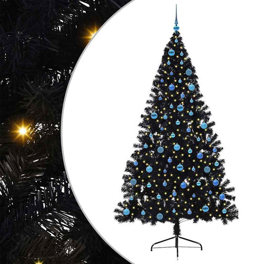 Künstlicher vorbeleuchteter Weihnachtsbaum Schwarz 240 cm PVC