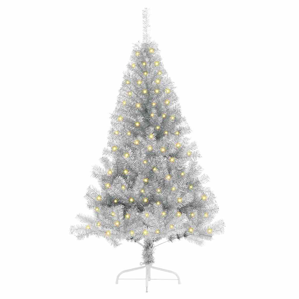 Künstlicher vorbeleuchteter Weihnachtsbaum Silber 120 cm PET
