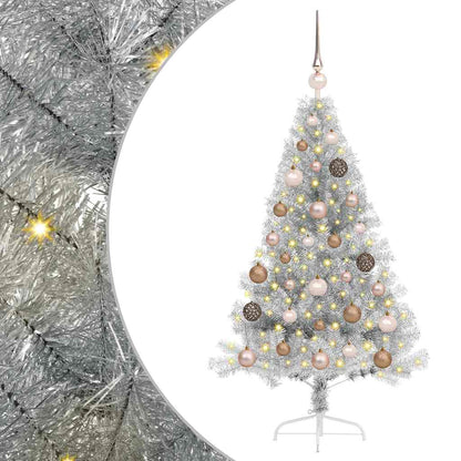 Künstlicher vorbeleuchteter Weihnachtsbaum Silber 120 cm PET