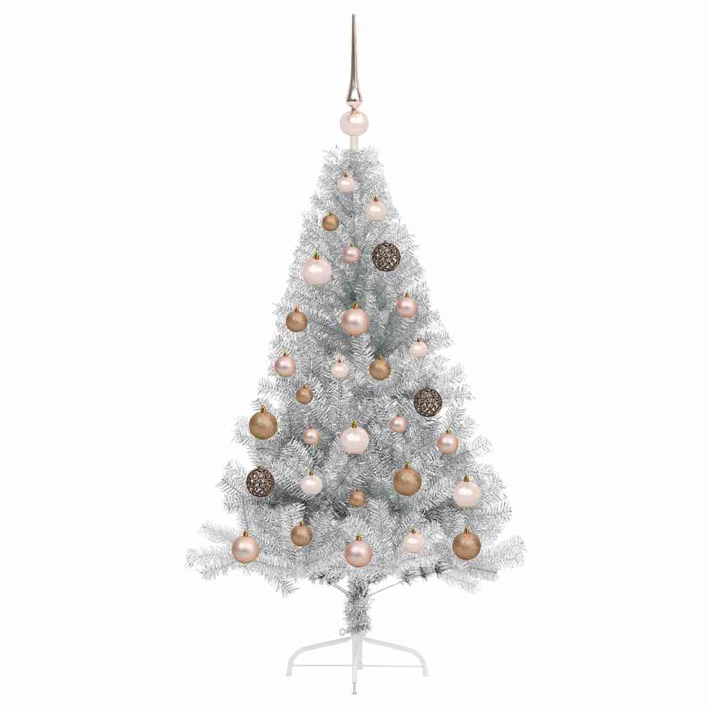Künstlicher vorbeleuchteter Weihnachtsbaum Silber 120 cm PET
