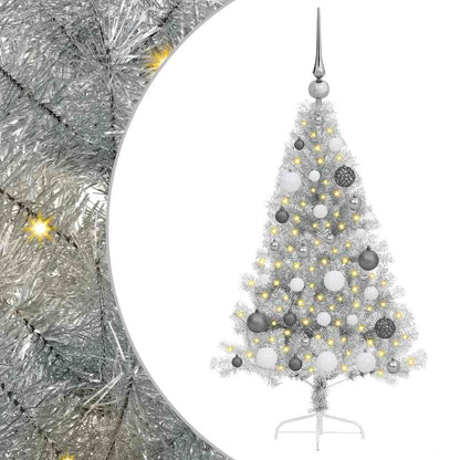 Künstlicher vorbeleuchteter Weihnachtsbaum Silber 120 cm PET