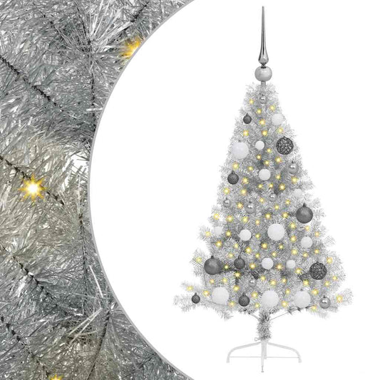 Künstlicher vorbeleuchteter Weihnachtsbaum Silber 120 cm PET