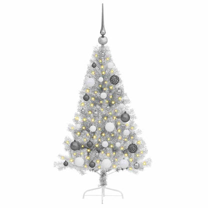 Künstlicher vorbeleuchteter Weihnachtsbaum Silber 120 cm PET