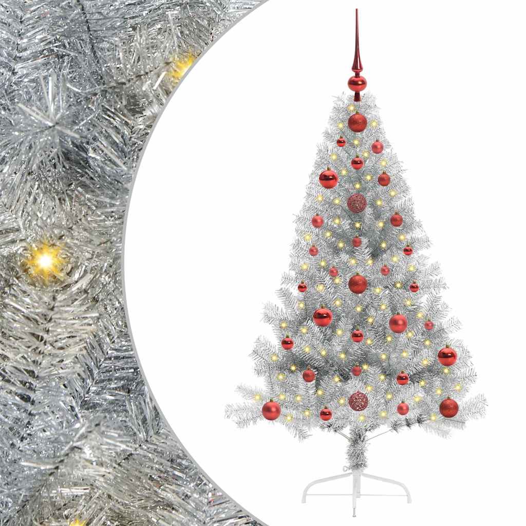 Künstlicher vorbeleuchteter Weihnachtsbaum Silber 120 cm