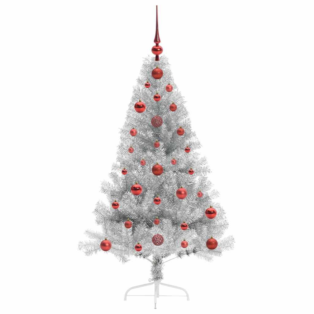 Künstlicher vorbeleuchteter Weihnachtsbaum Silber 120 cm