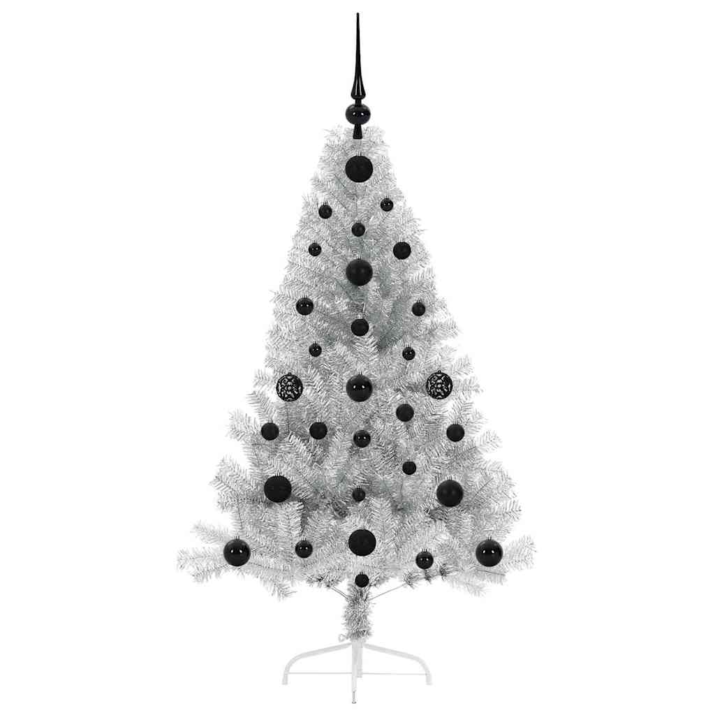Künstlicher vorbeleuchteter Weihnachtsbaum Silber 120 cm