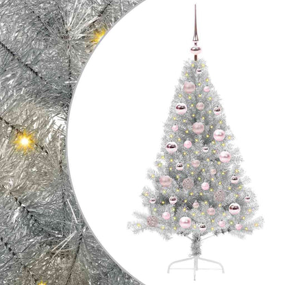 Künstlicher vorbeleuchteter Weihnachtsbaum Silber 120 cm