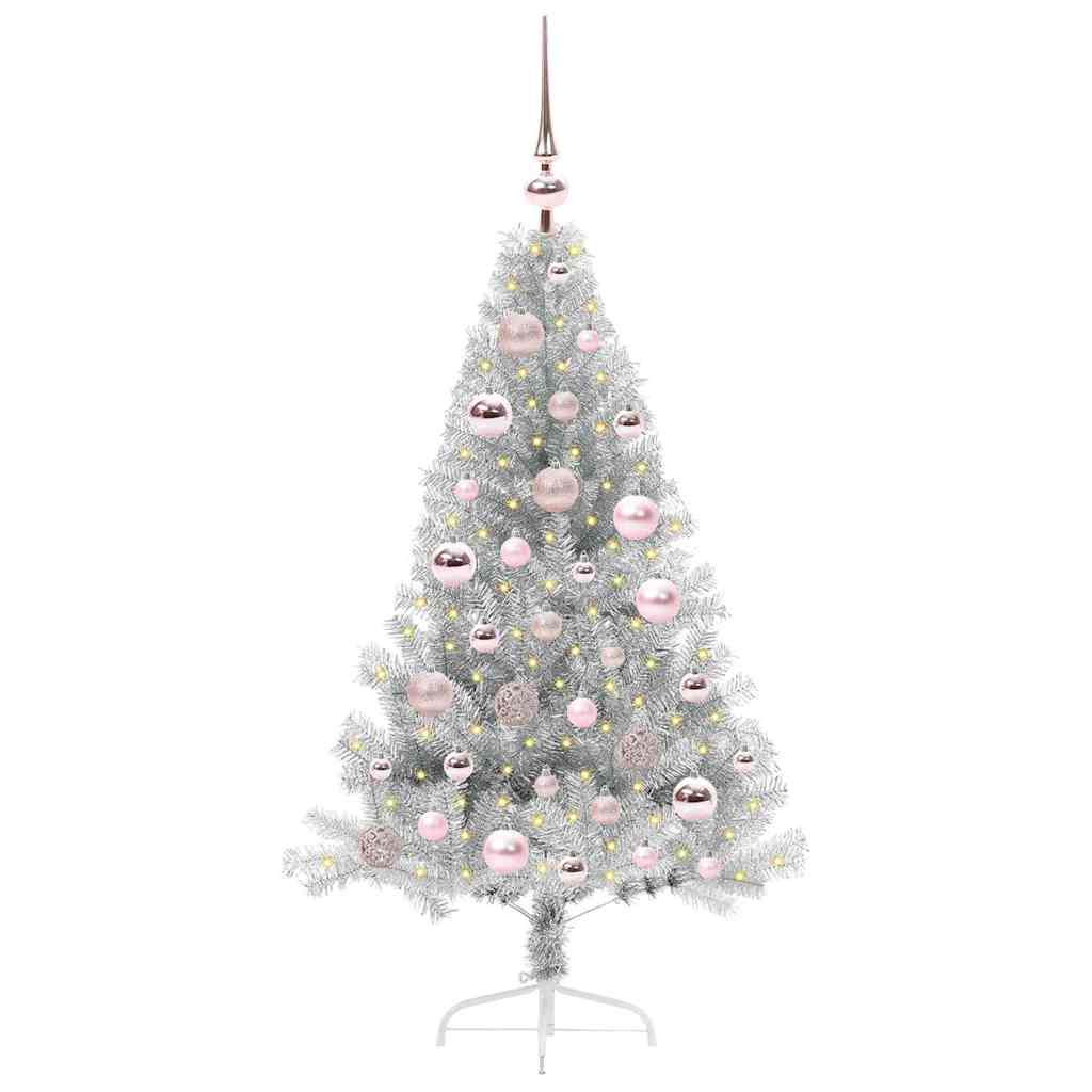 Künstlicher vorbeleuchteter Weihnachtsbaum Silber 120 cm