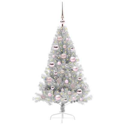 Künstlicher vorbeleuchteter Weihnachtsbaum Silber 120 cm