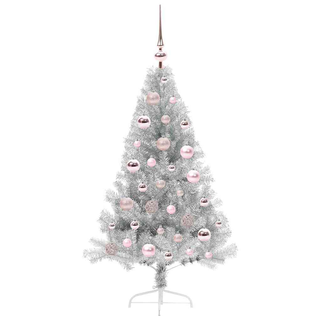 Künstlicher vorbeleuchteter Weihnachtsbaum Silber 120 cm
