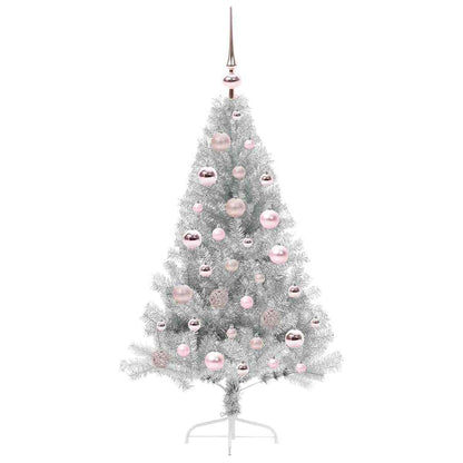 Künstlicher vorbeleuchteter Weihnachtsbaum Silber 120 cm