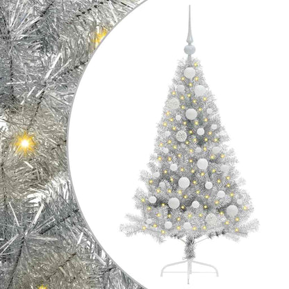 Künstlicher vorbeleuchteter Weihnachtsbaum Silber 120 cm