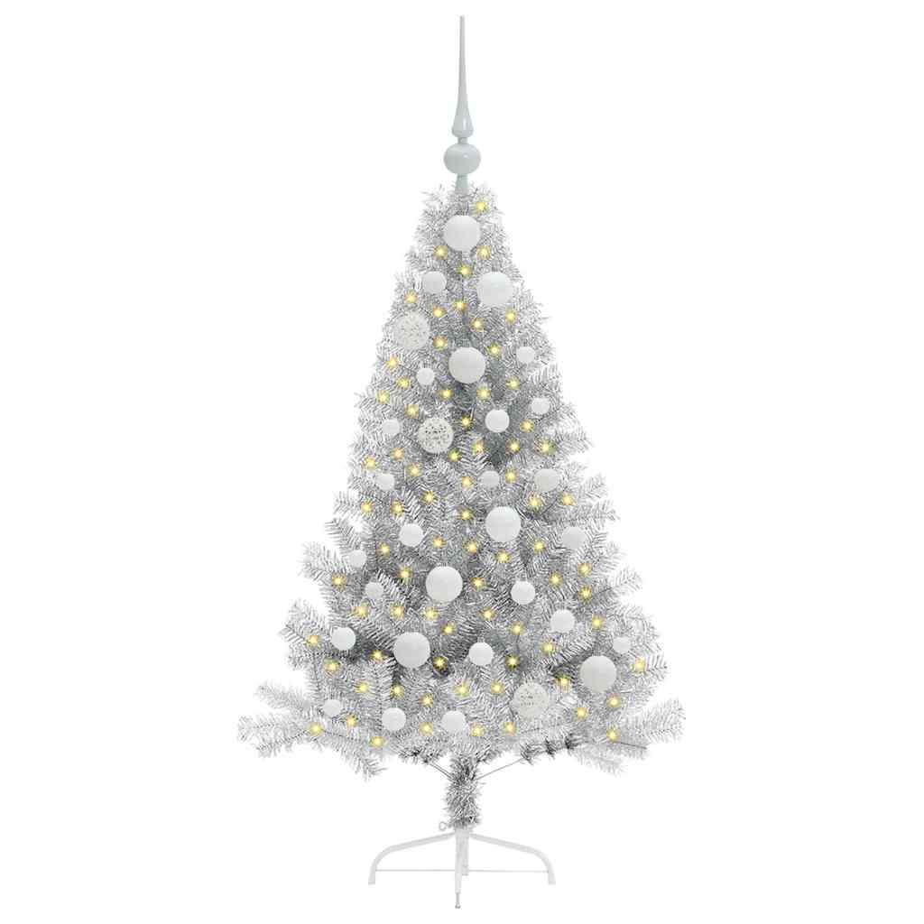 Künstlicher vorbeleuchteter Weihnachtsbaum Silber 120 cm