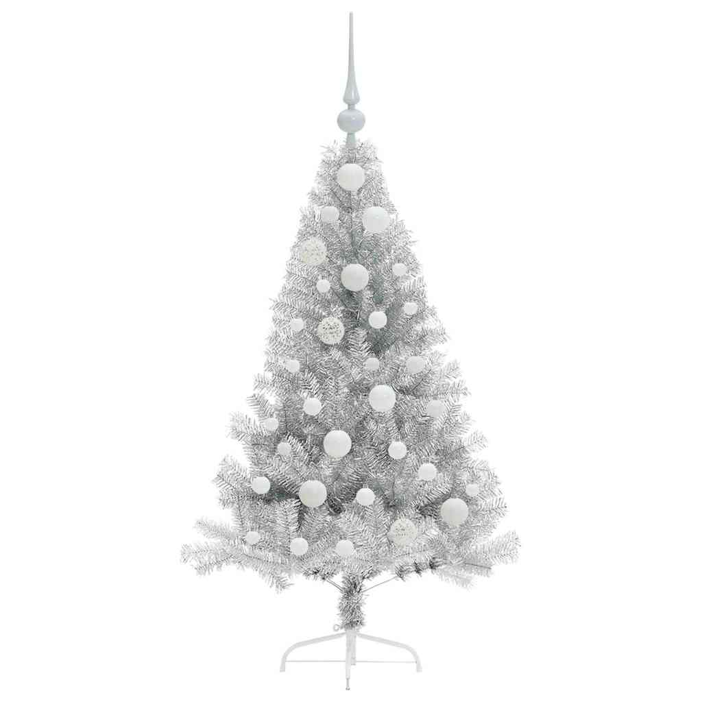 Künstlicher vorbeleuchteter Weihnachtsbaum Silber 120 cm