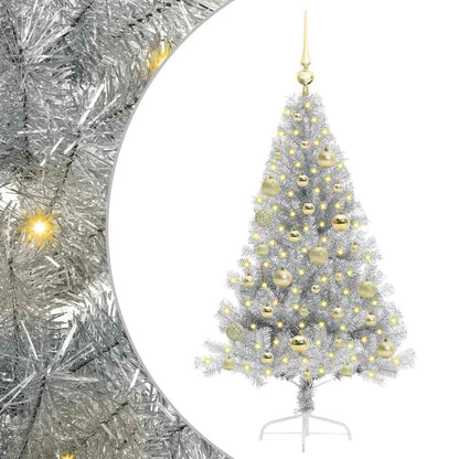 Künstlicher vorbeleuchteter Weihnachtsbaum Silber 120 cm