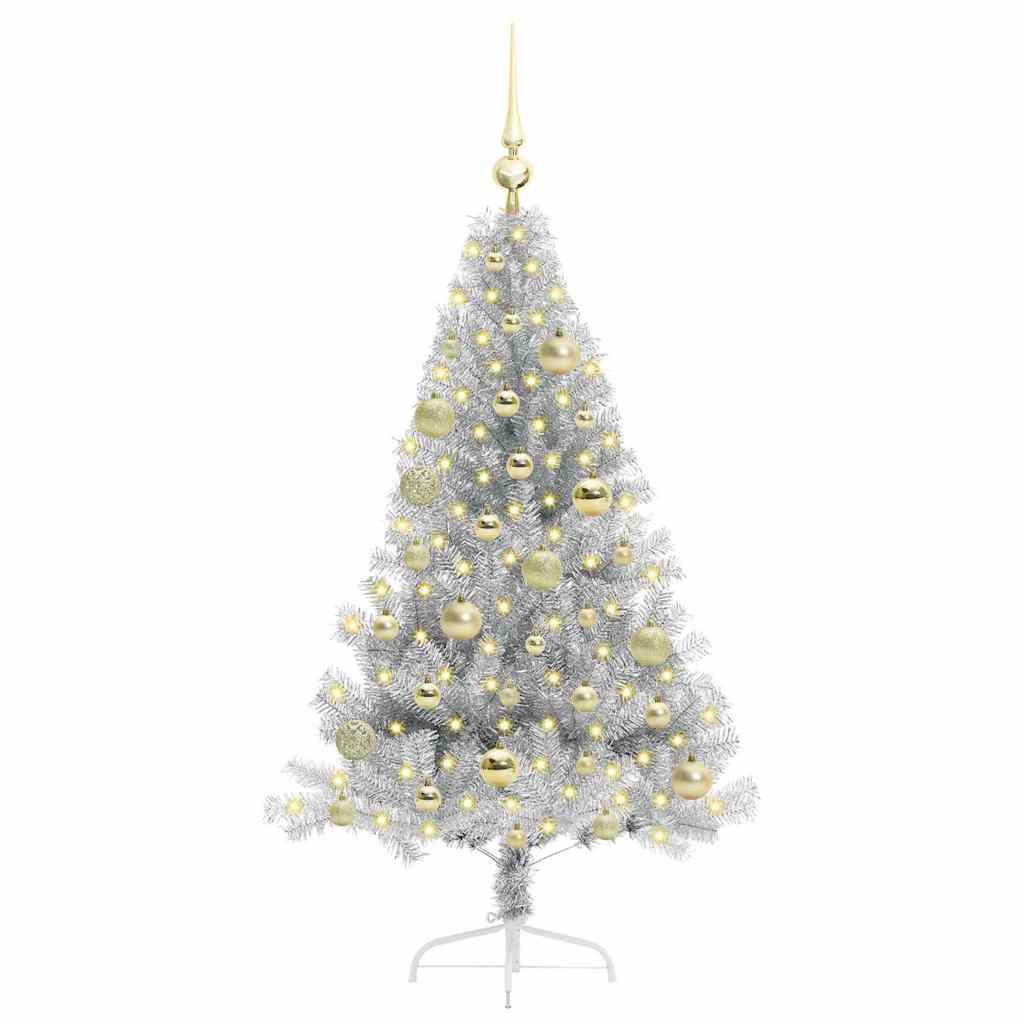 Künstlicher vorbeleuchteter Weihnachtsbaum Silber 120 cm