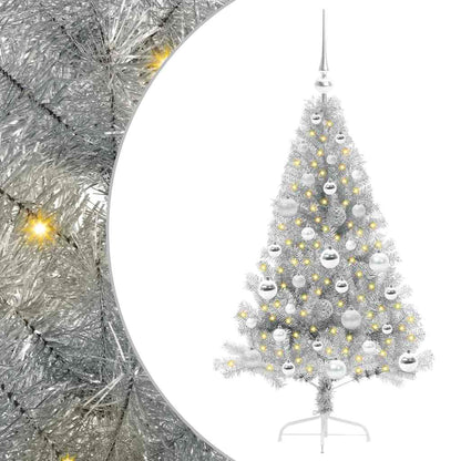 Künstlicher vorbeleuchteter Weihnachtsbaum Silber 120 cm