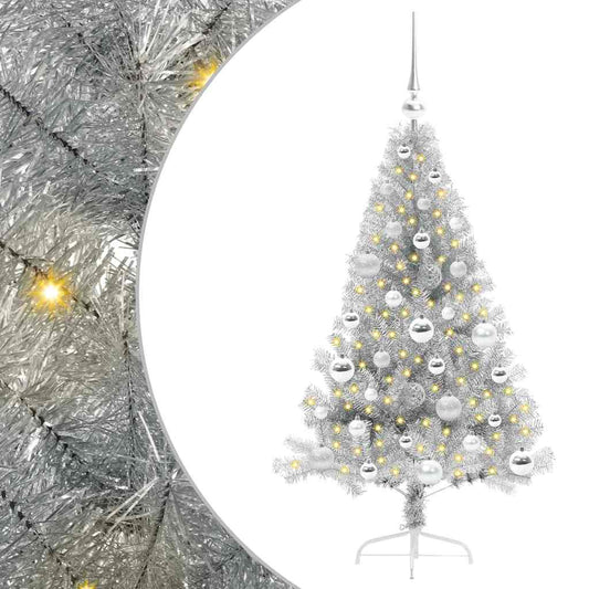 Künstlicher vorbeleuchteter Weihnachtsbaum Silber 120 cm