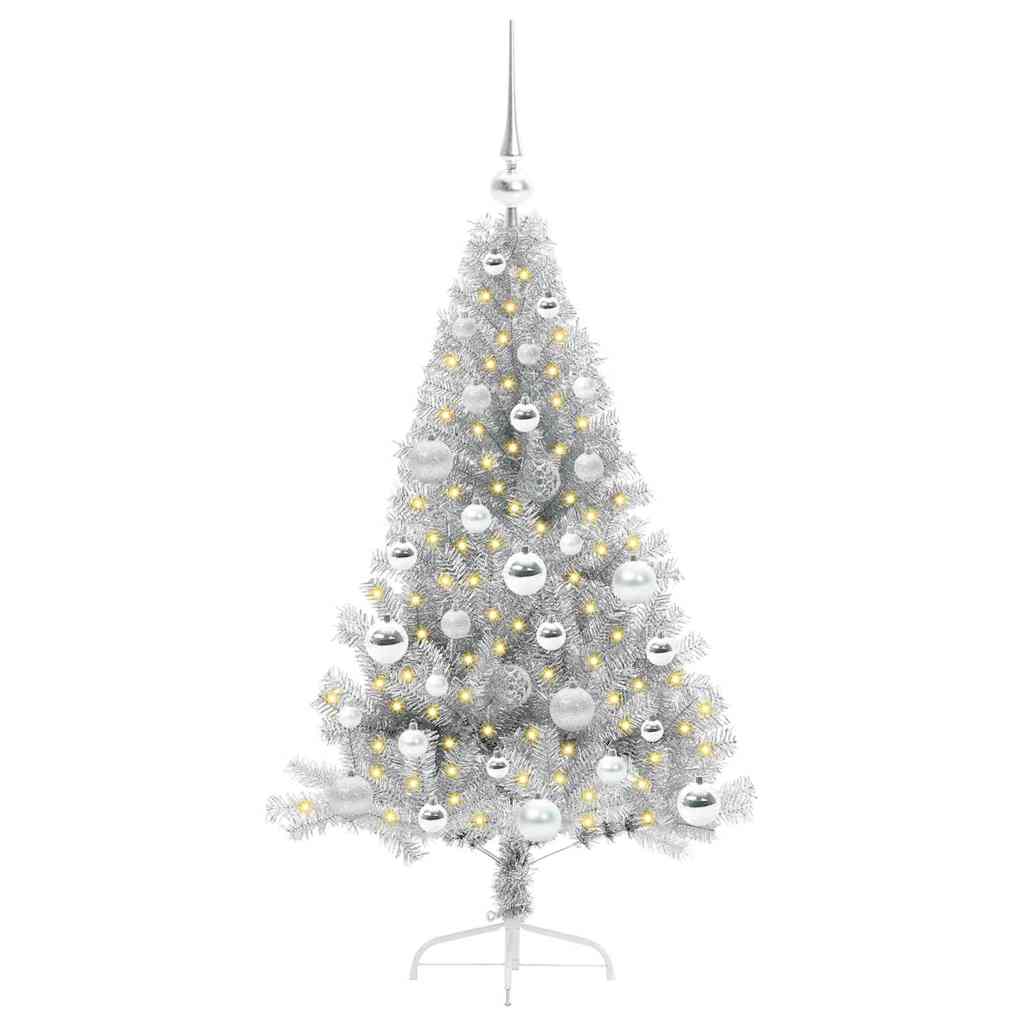 Künstlicher vorbeleuchteter Weihnachtsbaum Silber 120 cm