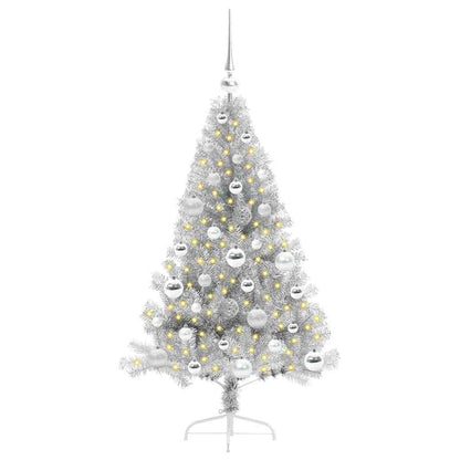 Künstlicher vorbeleuchteter Weihnachtsbaum Silber 120 cm