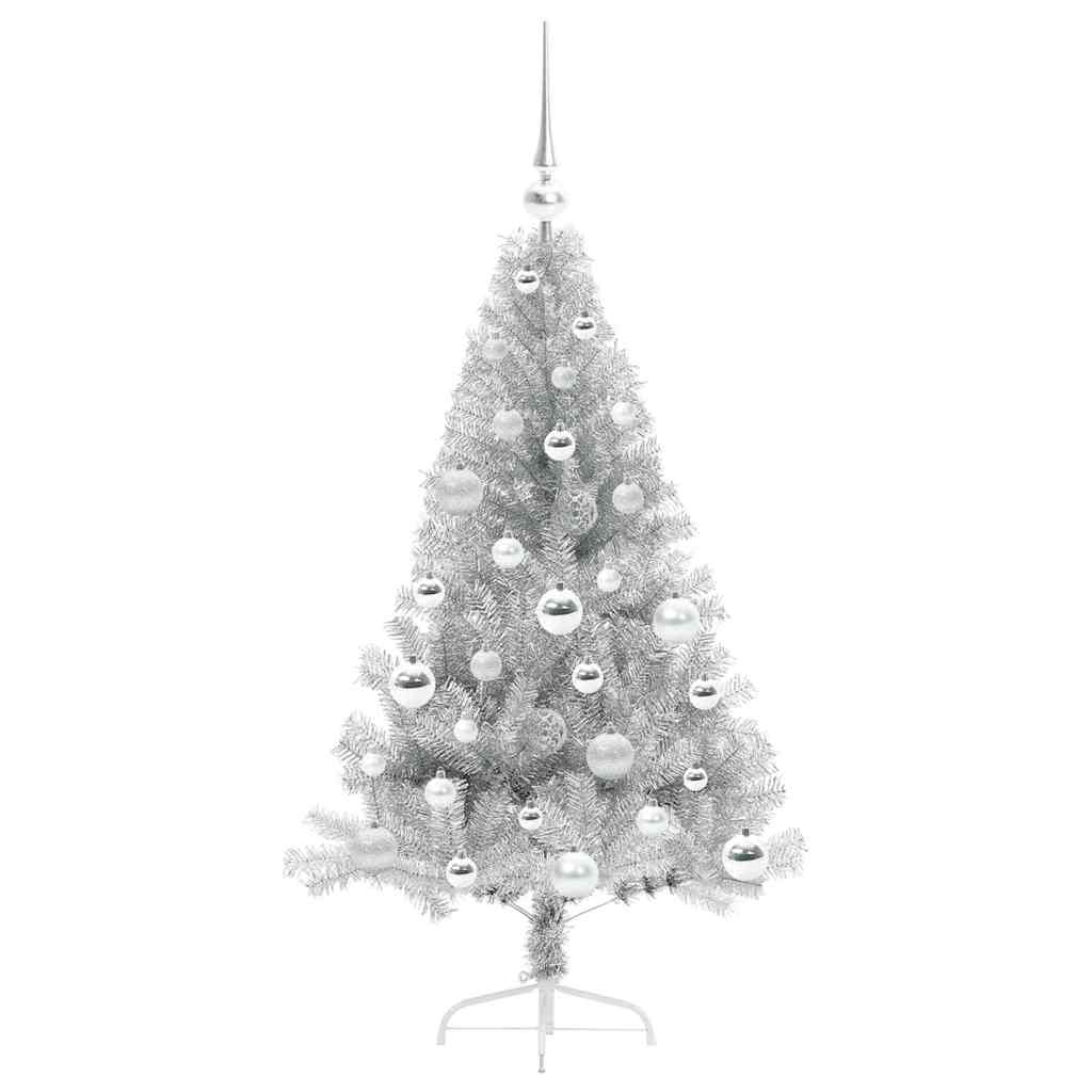 Künstlicher vorbeleuchteter Weihnachtsbaum Silber 120 cm