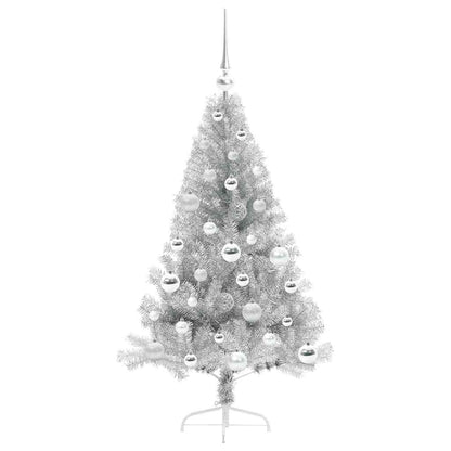 Künstlicher vorbeleuchteter Weihnachtsbaum Silber 120 cm