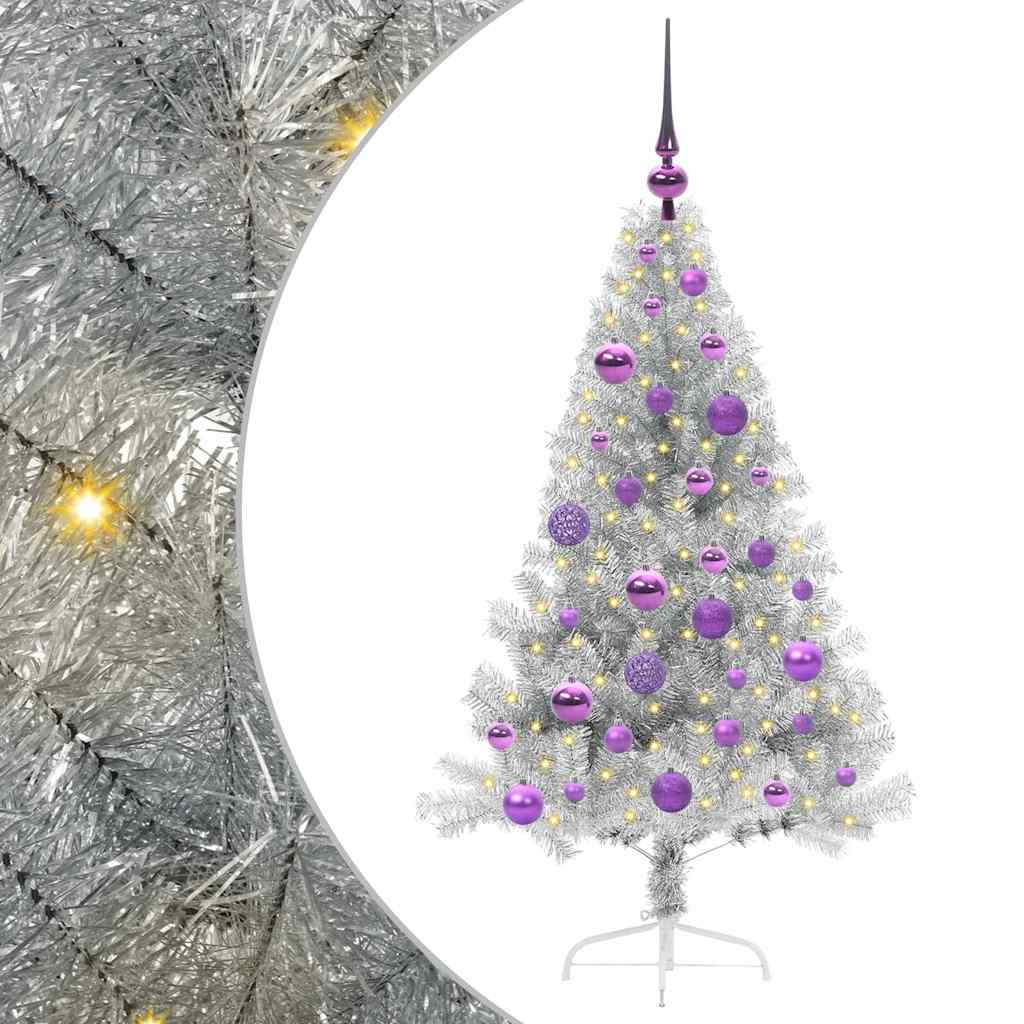 Künstlicher vorbeleuchteter Weihnachtsbaum Silber 120 cm