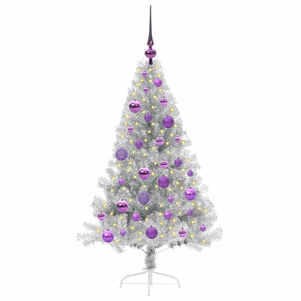 Künstlicher vorbeleuchteter Weihnachtsbaum Silber 120 cm