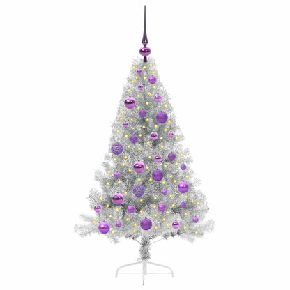 Künstlicher vorbeleuchteter Weihnachtsbaum Silber 120 cm