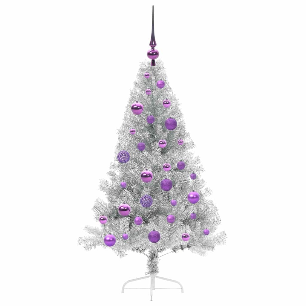 Künstlicher vorbeleuchteter Weihnachtsbaum Silber 120 cm