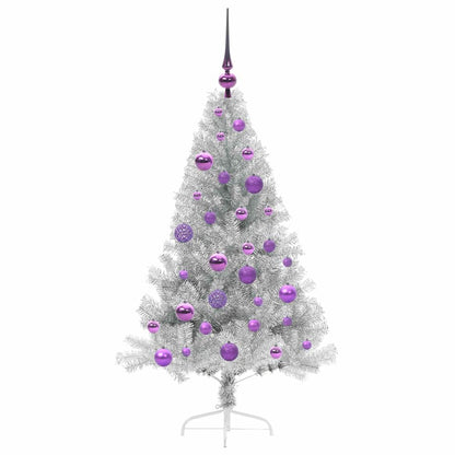 Künstlicher vorbeleuchteter Weihnachtsbaum Silber 120 cm