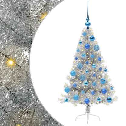 Künstlicher vorbeleuchteter Weihnachtsbaum Silber 120 cm